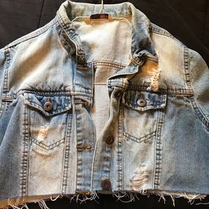 Custom cropped light wash jean jacket